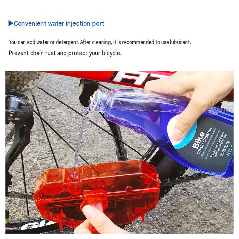 Portable Bike Chain Cleaning Tool, Compact Gear Scrubber with Rotating Brushes for Mountain and Road Bicycles, Red