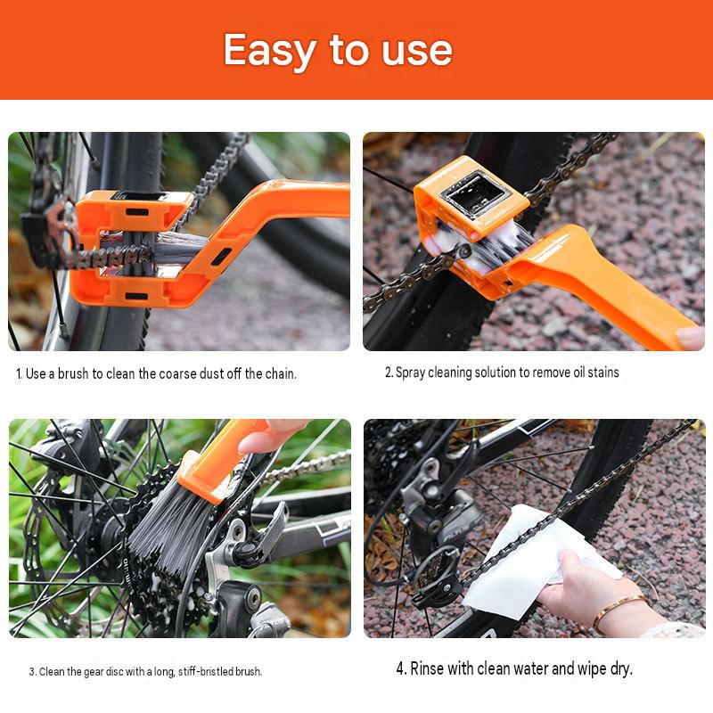 Bicycle Chain Cleaning Brush Set with Oil Drip Tray, Dual-Head Scrubber Tool for Bike Drivetrain Maintenance