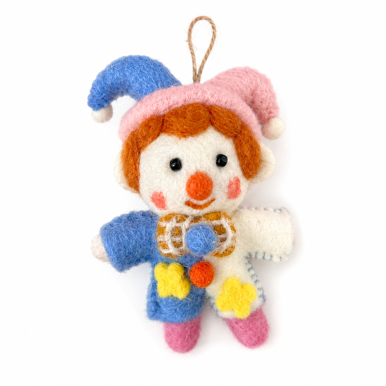 Felt Clown Hanging Ornament, Blue and Pink Decorative Character Figure