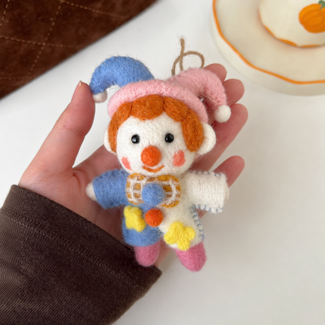 Felt Clown Hanging Ornament, Blue and Pink Decorative Character Figure