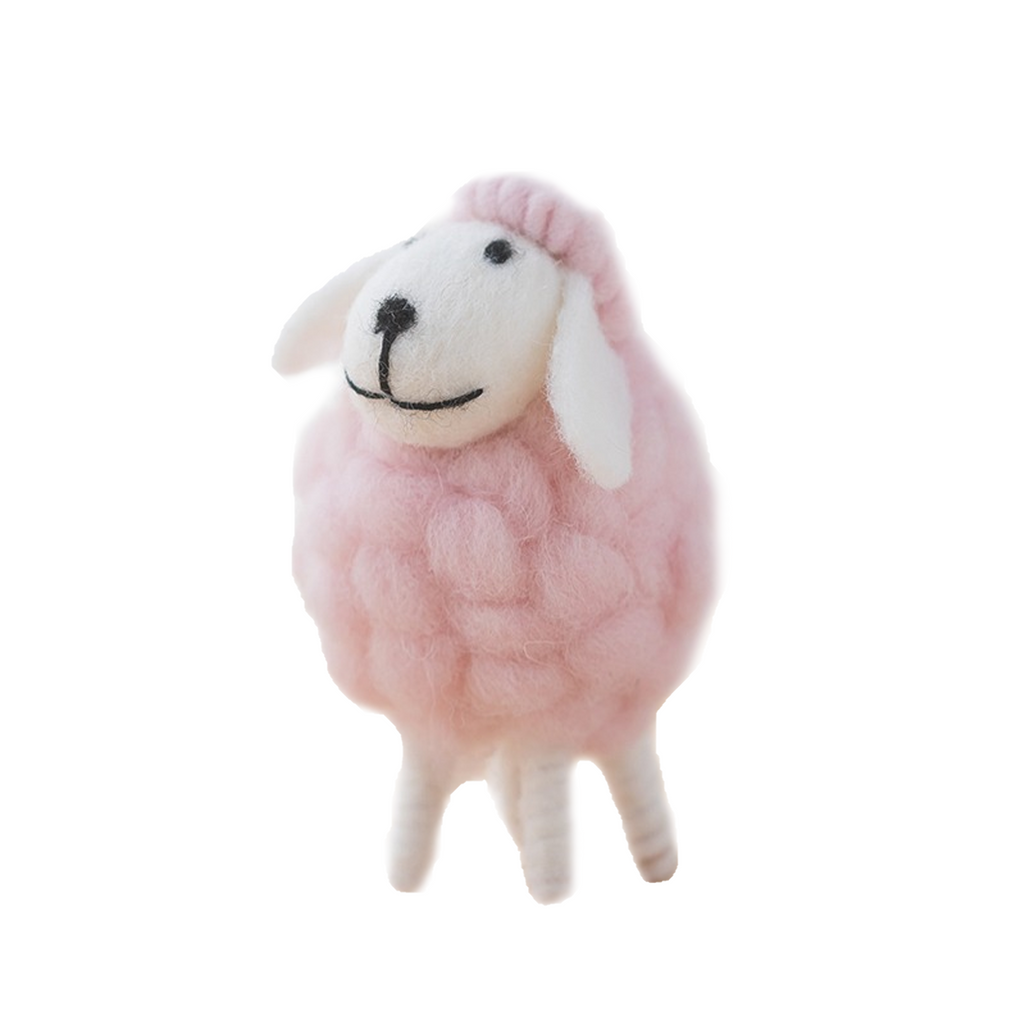 Small Pink Wool Felt Sheep Figurine, Soft Animal Tabletop Decor for Desk or Shelf