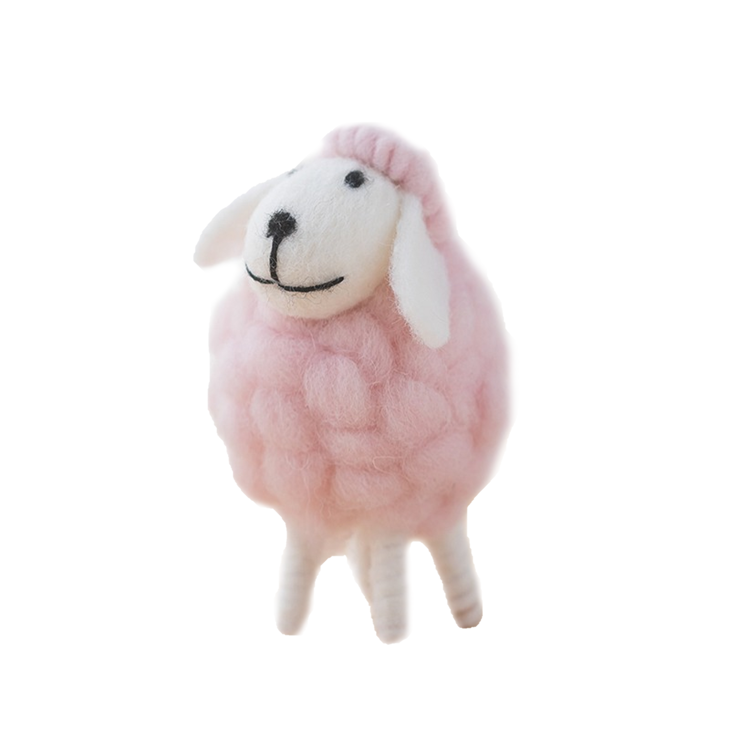 Small Pink Wool Felt Sheep Figurine, Soft Animal Tabletop Decor for Desk or Shelf