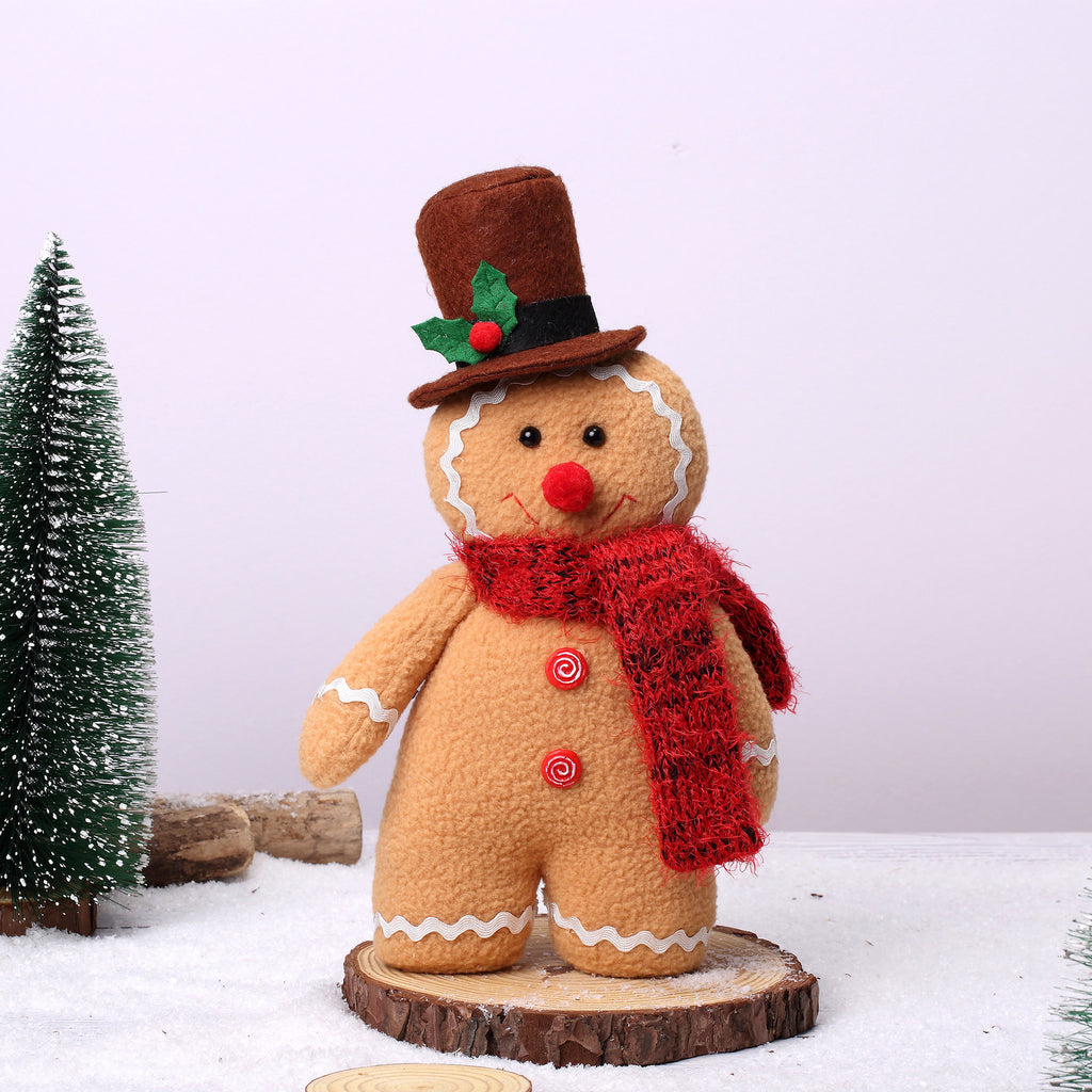 Gingerbread Plush Holiday Decoration, Polyester Fabric Shelf Figurine