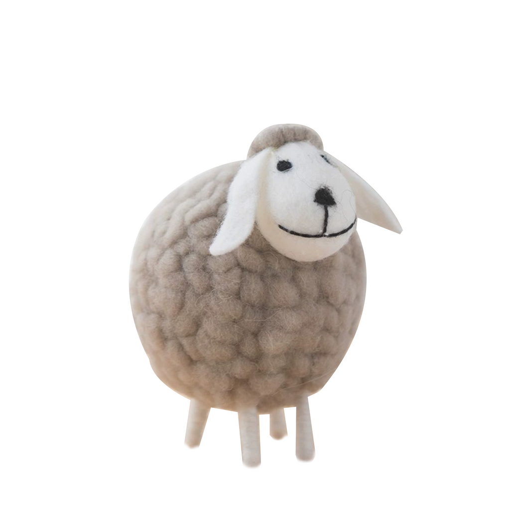 Large Gray Wool Felt Sheep Figurine, Standing Animal Tabletop Decor for Desk or Shelf